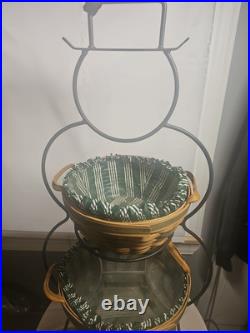 Longaberger Snowman Frosty 2 Baskets 2000 wrought iron stand liners 23