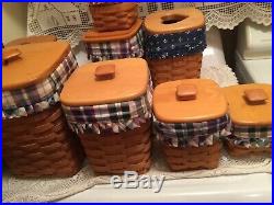 Longaberger Spoon Baskets Classic Woven Traditions Plaid Liners Canister Set