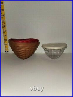 Longaberger Strawberry Basket & Dip Set With Protectors, Liners, Lids And Stand