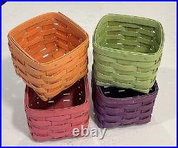 Longaberger, Summer Brights Lot (x4) Four Baskets withProtectors PUR GRN ORN & PNK