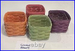 Longaberger, Summer Brights Lot (x4) Four Baskets withProtectors PUR GRN ORN & PNK