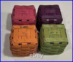 Longaberger, Summer Brights Lot (x4) Four Baskets withProtectors PUR GRN ORN & PNK