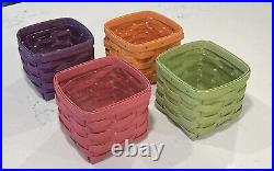 Longaberger, Summer Brights Lot (x4) Four Baskets withProtectors PUR GRN ORN & PNK