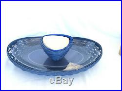Longaberger Swoop Tray Protector & Triangle Dip Bowl Set Serving Basket Blue
