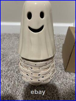 Longaberger VERY RARE White Boo basket with Ghost Ceramic Lid (COMPLETE IN BOX)