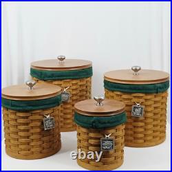 Longaberger VTG Canister Basket Set of 4 with Lids Liners Protectors & Charms