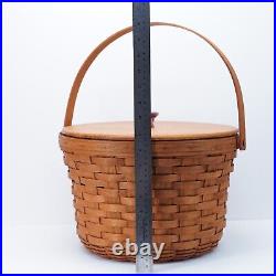Longaberger Vintage 1989 XL Round Corn Basket Wood Lid Glass Knob 13 in Large