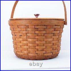 Longaberger Vintage 1989 XL Round Corn Basket Wood Lid Glass Knob 13 in Large
