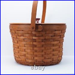 Longaberger Vintage 1989 XL Round Corn Basket Wood Lid Glass Knob 13 in Large