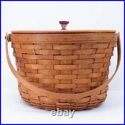 Longaberger Vintage 1989 XL Round Corn Basket Wood Lid Glass Knob 13 in Large