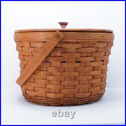 Longaberger Vintage 1989 XL Round Corn Basket Wood Lid Glass Knob 13 in Large