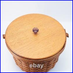 Longaberger Vintage 1989 XL Round Corn Basket Wood Lid Glass Knob 13 in Large