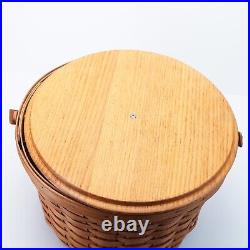 Longaberger Vintage 1989 XL Round Corn Basket Wood Lid Glass Knob 13 in Large