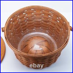 Longaberger Vintage 1989 XL Round Corn Basket Wood Lid Glass Knob 13 in Large