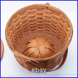 Longaberger Vintage 1989 XL Round Corn Basket Wood Lid Glass Knob 13 in Large