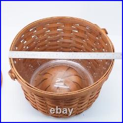 Longaberger Vintage 1989 XL Round Corn Basket Wood Lid Glass Knob 13 in Large