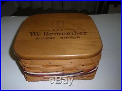 Longaberger WE REMEMBER 911 Basket Set. LID & Protector. NEW