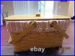 Longaberger Warm Brown Medium Market Basket Set with Lid and Two Liners
