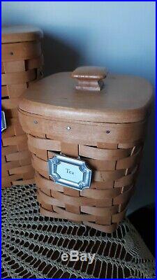 Longaberger Whicker Basket Canister Set 3 With Liners Lids