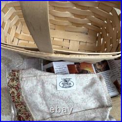 Longaberger White Basket 2003 Signed Ohio Visit withLiner, Protector, Welcome Orna
