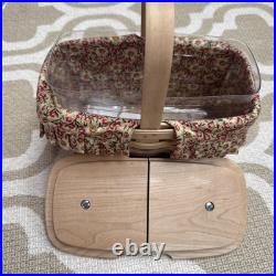 Longaberger White Basket 2003 Signed Ohio Visit withLiner, Protector, Welcome Orna