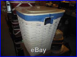 Longaberger White Washed Large Hamper Basket Set Protector Liner and 2 Piece Lid