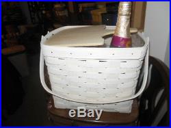 Longaberger White Washed Sip & Snack Basket Set, Protectors and WW Wood Divider