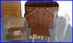 Longaberger Wine & Cheese super set Picnic basket Rich brown stain NEW