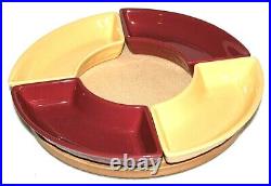 Longaberger Woodcraft Not So Lazy Susan with Red & Mustard Yellow Dishes 6-Pc Set