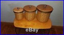 Longaberger Wooden Basket Canister Set of 3 Plastic Inserts and Lids