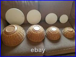 Longaberger Woven Bowls Set of 4 Baskets with Lidded Hard ProtectorsEUC