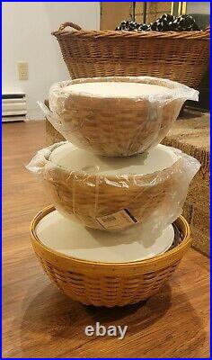 Longaberger Woven Hostess Baskets, Bowls, Lids Set of 3 9, 11, 13