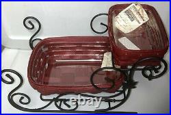 Longaberger Wrought Iron 2014 Santa Sleigh Set with2 Baskets-Red-NEW