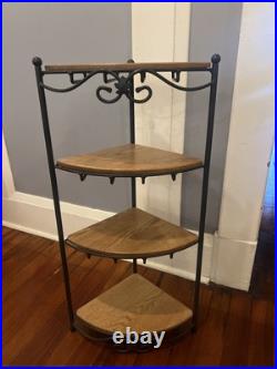 Longaberger Wrought Iron 4 Tiered Corner Shelf Stand 4 Oak Wood Shelves