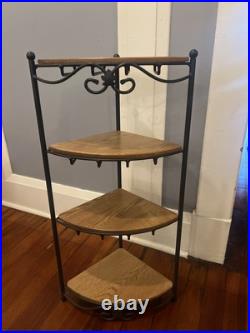 Longaberger Wrought Iron 4 Tiered Corner Shelf Stand 4 Oak Wood Shelves