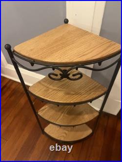 Longaberger Wrought Iron 4 Tiered Corner Shelf Stand 4 Oak Wood Shelves