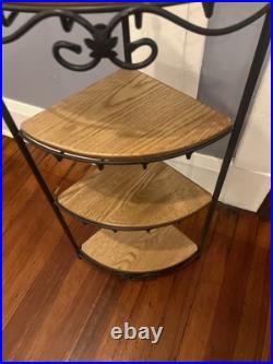 Longaberger Wrought Iron 4 Tiered Corner Shelf Stand 4 Oak Wood Shelves