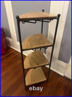 Longaberger Wrought Iron 4 Tiered Corner Shelf Stand 4 Oak Wood Shelves