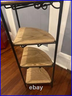 Longaberger Wrought Iron 4 Tiered Corner Shelf Stand 4 Oak Wood Shelves