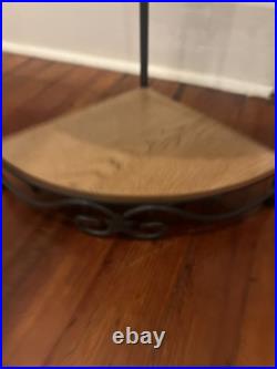 Longaberger Wrought Iron 4 Tiered Corner Shelf Stand 4 Oak Wood Shelves