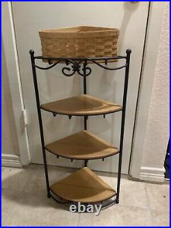 Longaberger Wrought Iron 4 Tiered Corner Shelf Stand with 4 Baskets & Shelves