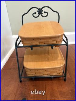 Longaberger Wrought Iron Bakers Rack 2 Tier Foundry Baskets Lids Protectors Vtg Longaberger Wrought Iron Bakers Rack 2 Tier Foundry Baskets Lids Protectors Vtg