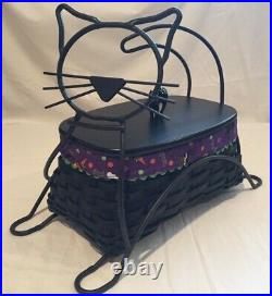 Longaberger Wrought Iron Black Cat Basket Set with Lid, Liner and Cat Knob EUC