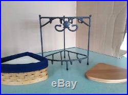 Longaberger Wrought Iron Countertop Corner stand with basket set and wood shelf
