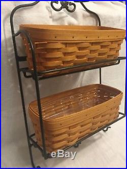 Longaberger Wrought Iron Envelope Rack with 2 Envelope Baskets & Protector Set