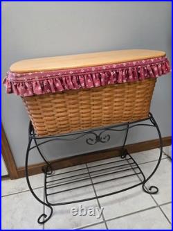 Longaberger Wrought Iron Hope Chest Basket Stand Table Basket protector Wood Lid