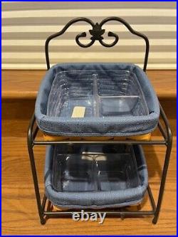 Longaberger Wrought Iron Little Bin Stand with baskets, protectors, and liners