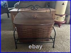 Longaberger Wrought Iron Newspaper Stand/Basket withlid Protector Rich Brown Set