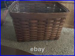 Longaberger Wrought Iron Newspaper Stand/Basket withlid Protector Rich Brown Set