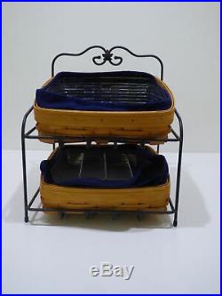 Longaberger Wrought Iron Paper Tray Stand 2 Paper Tray Baskets Combo Desk Set